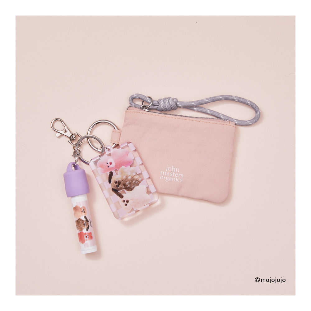 【WEB限定】mojojojo×john masters organics リップカームキーホルダー＋チャームポーチセット（PINK）