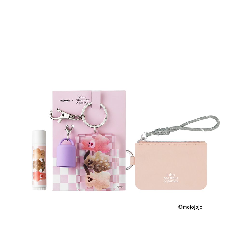 【WEB限定】mojojojo×john masters organics リップカームキーホルダー＋チャームポーチセット（PINK）